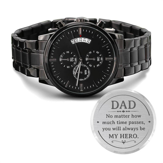 Dad My Hero Engraved Black Chronograph Watch