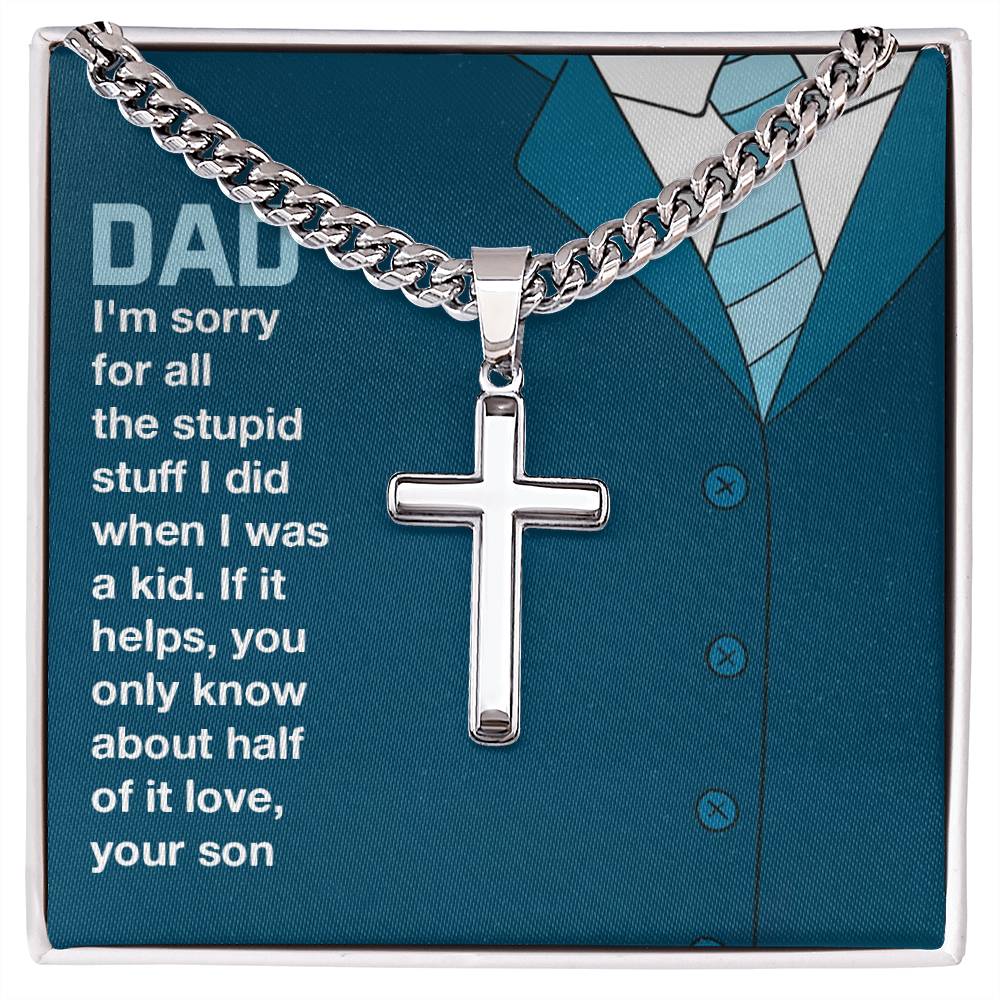 Artisan Cross Necklace with Cuban Chain: A Timeless Symbol of Faith For Dad From Son