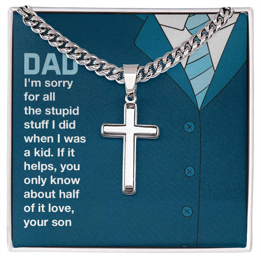 Artisan Cross Necklace with Cuban Chain: A Timeless Symbol of Faith For Dad From Son