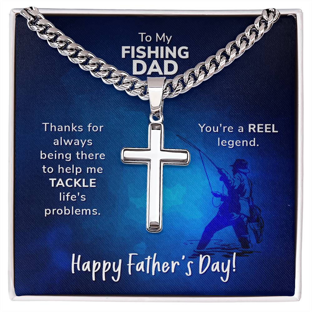 To My Fishing Dad Cross Necklace