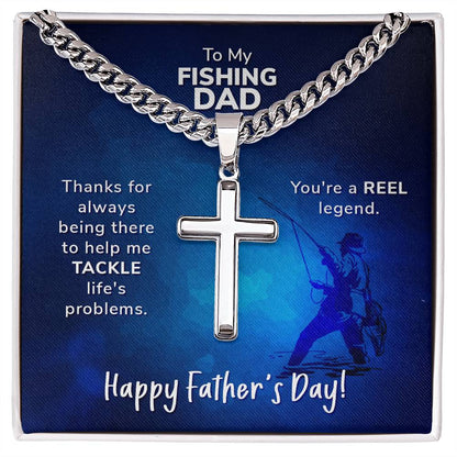 To My Fishing Dad Cross Necklace