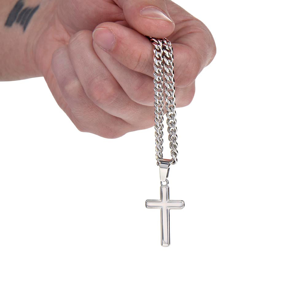 Artisan Cross Necklace with Cuban Chain: A Timeless Symbol of Faith For Dad From Son