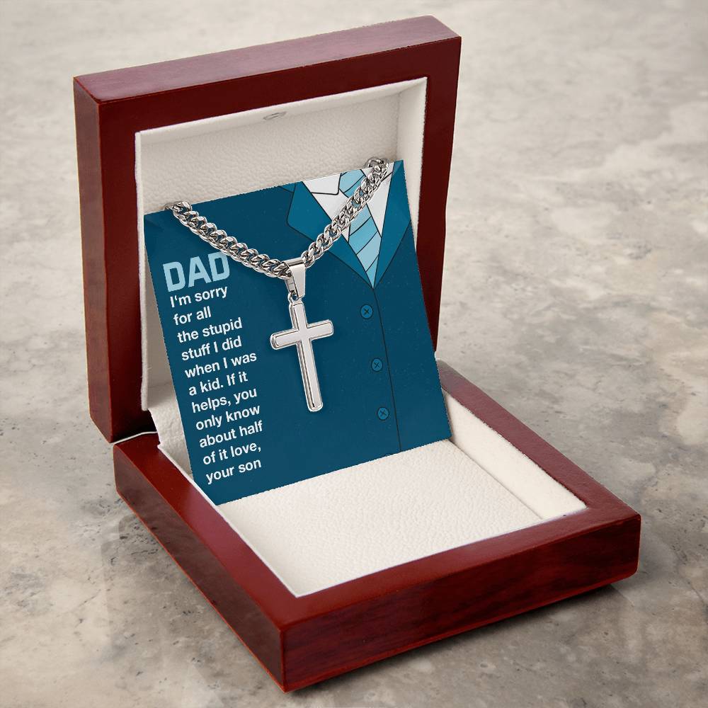 Artisan Cross Necklace with Cuban Chain: A Timeless Symbol of Faith For Dad From Son