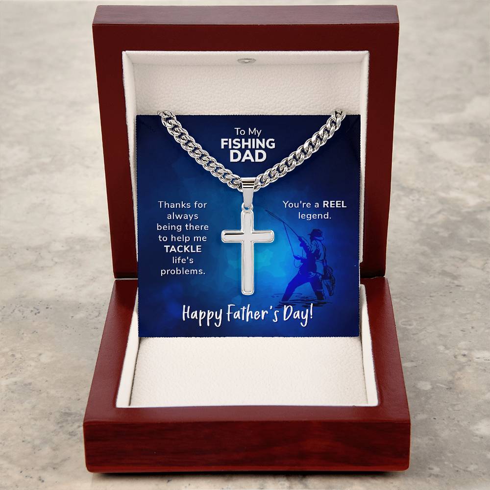 To My Fishing Dad Cross Necklace