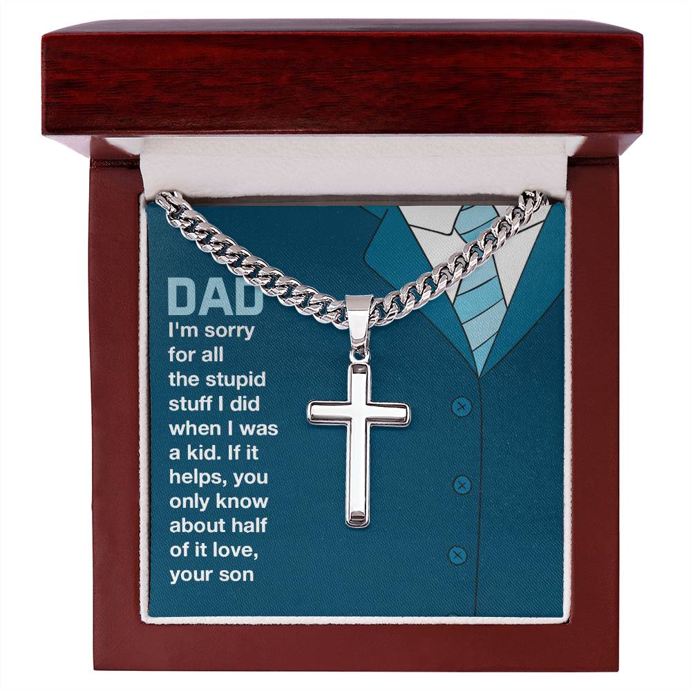 Artisan Cross Necklace with Cuban Chain: A Timeless Symbol of Faith For Dad From Son