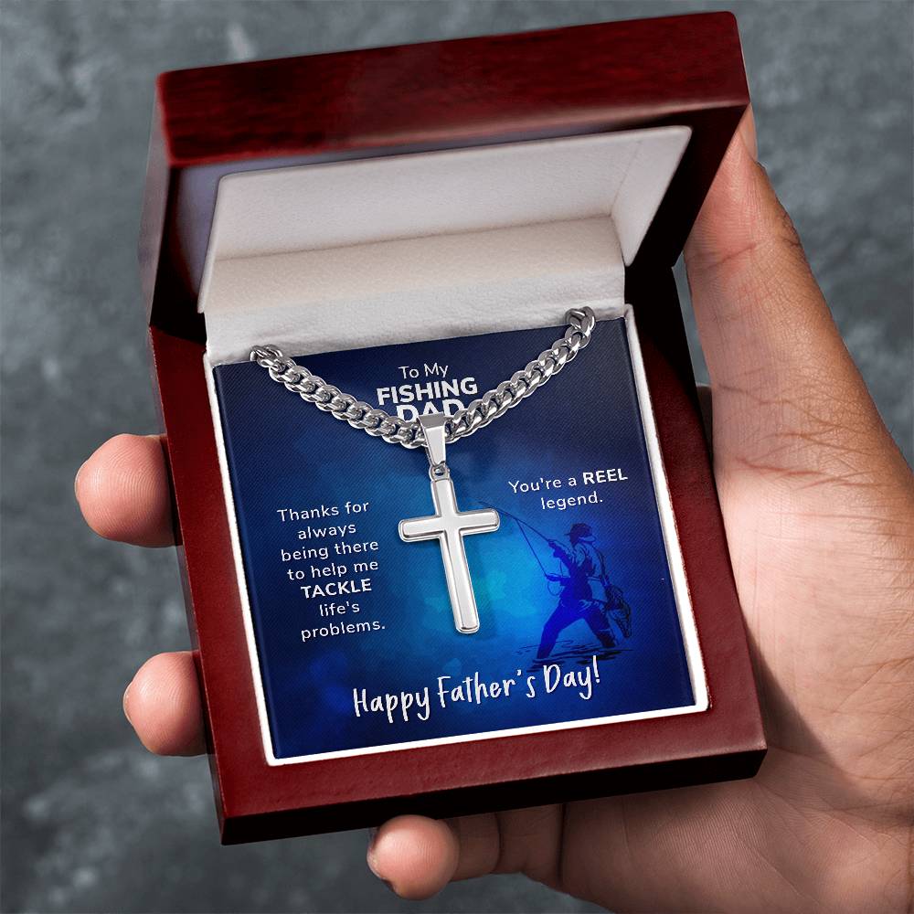 To My Fishing Dad Cross Necklace