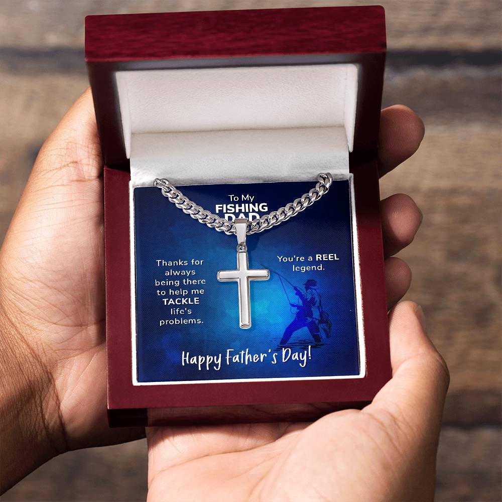 To My Fishing Dad Cross Necklace