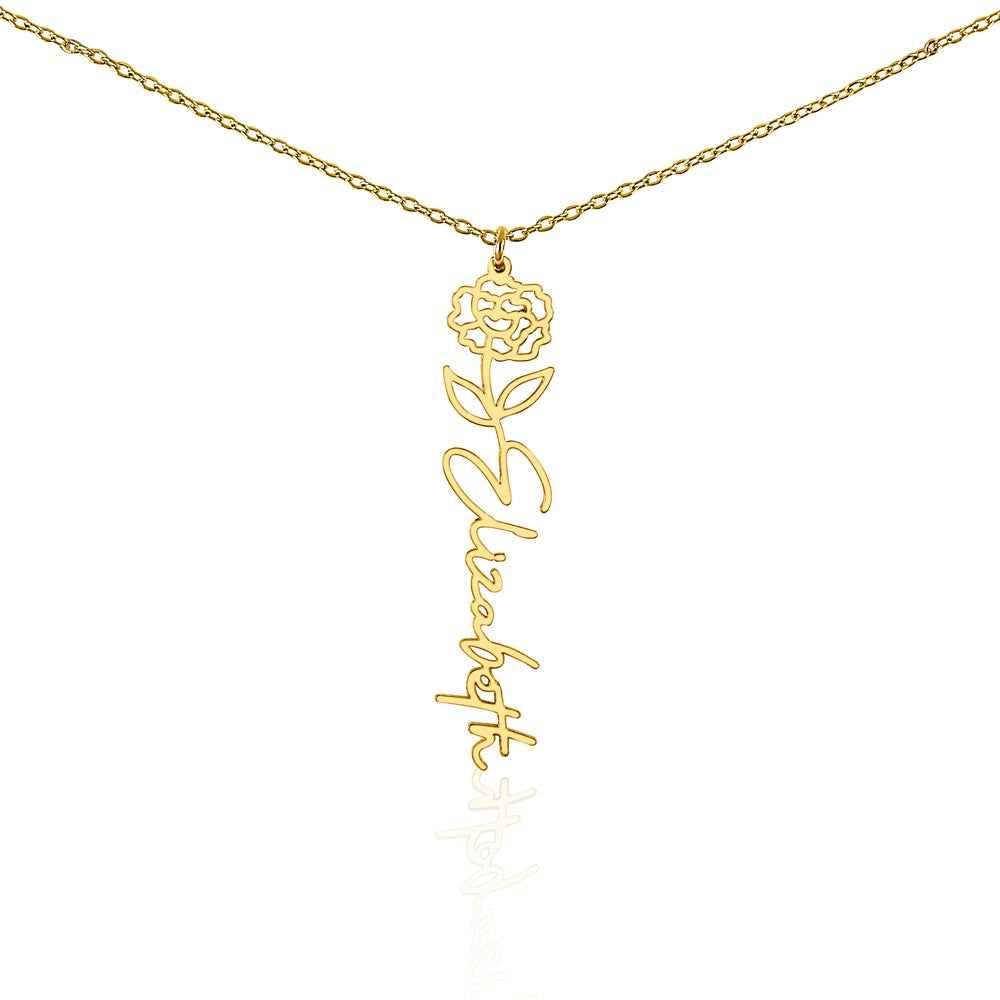 Birth Flower Personalized Vertical Name Necklace