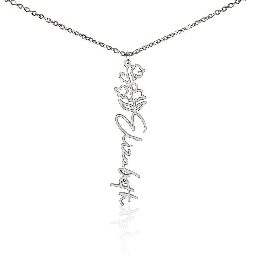 Birth Flower Personalized Vertical Name Necklace