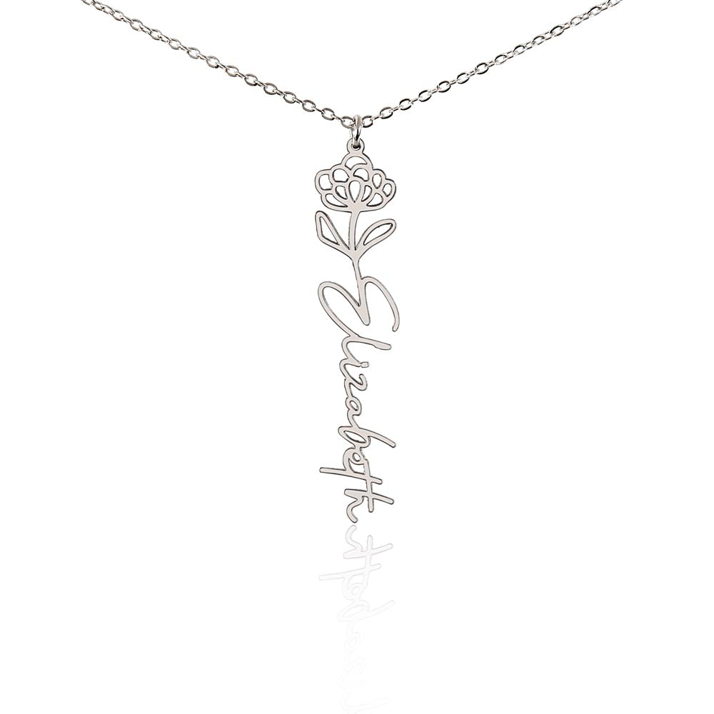 Birth Flower Personalized Vertical Name Necklace