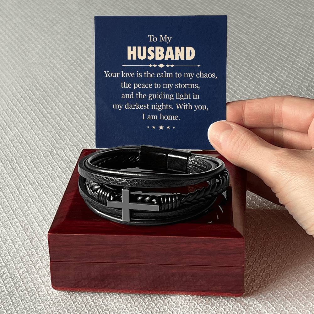 To My Husband Men's Cross Bracelet