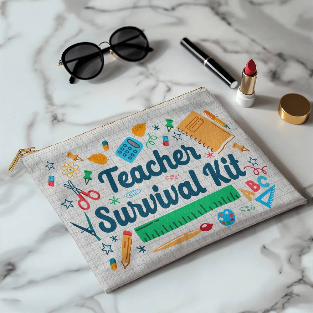 Teacher Survival Kit Large Zippered Pouch