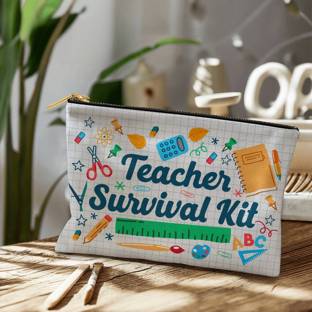 Teacher Survival Kit Large Zippered Pouch