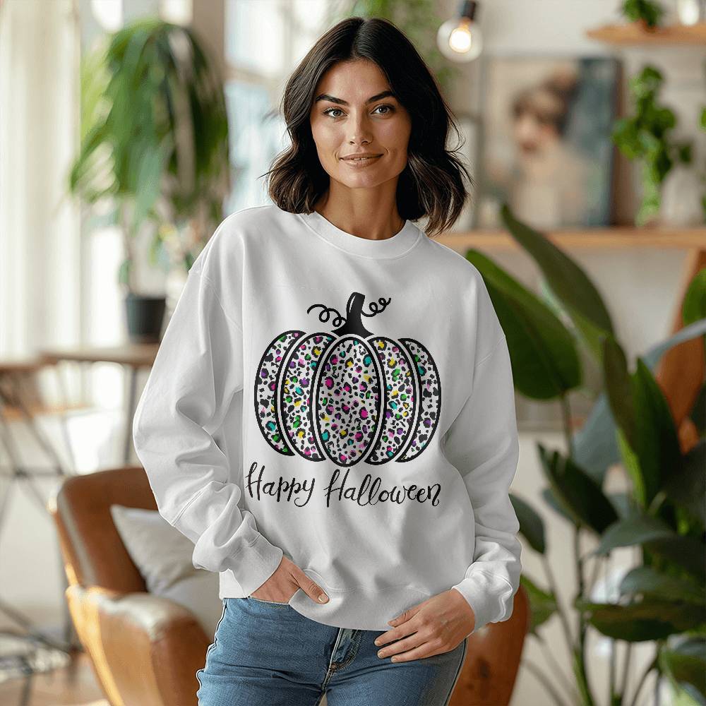 "Happy Halloween" Pumpkin Sweatshirt – Bright, Bold, and Full of Festive Fun