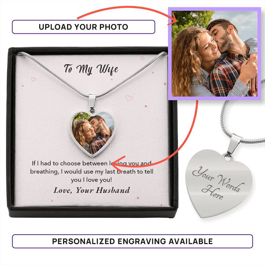 Custom Photo Heart Shaped Pendant Necklace To My Wife