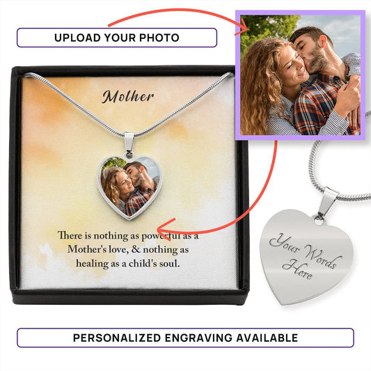 Custom Photo Heart Shaped Pendant Necklace for Mom